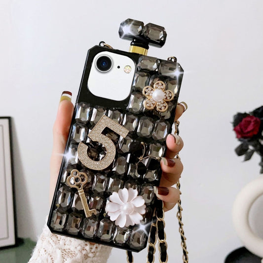 For iPhone SE 2022 /  7 / 8  Crossbody Perfume Bottle Handmade Inlaid Diamond PC Phone Case(Black) - iPhone SE 2022 / 2020 / 8 / 7 Cases by buy2fix | Online Shopping UK | buy2fix