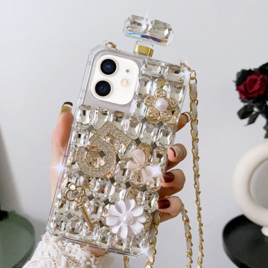 For iPhone 12 Crossbody Perfume Bottle Handmade Inlaid Diamond PC Phone Case(White) - iPhone 12 / 12 Pro Cases by buy2fix | Online Shopping UK | buy2fix
