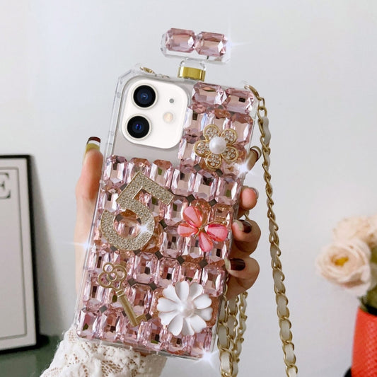 For iPhone 12 Crossbody Perfume Bottle Handmade Inlaid Diamond PC Phone Case(Pink) - iPhone 12 / 12 Pro Cases by buy2fix | Online Shopping UK | buy2fix