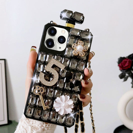 For iPhone 11 Pro Max Crossbody Perfume Bottle Handmade Inlaid Diamond PC Phone Case(Black) - iPhone 11 Pro Max Cases by buy2fix | Online Shopping UK | buy2fix