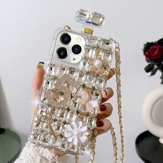 For iPhone 11 Pro Max Crossbody Perfume Bottle Handmade Inlaid Diamond PC Phone Case(White) - iPhone 11 Pro Max Cases by buy2fix | Online Shopping UK | buy2fix