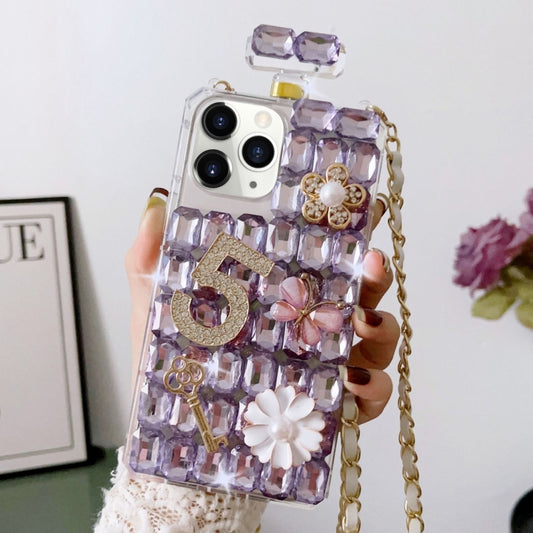 For iPhone 11 Pro Max Crossbody Perfume Bottle Handmade Inlaid Diamond PC Phone Case(Purple) - iPhone 11 Pro Max Cases by buy2fix | Online Shopping UK | buy2fix