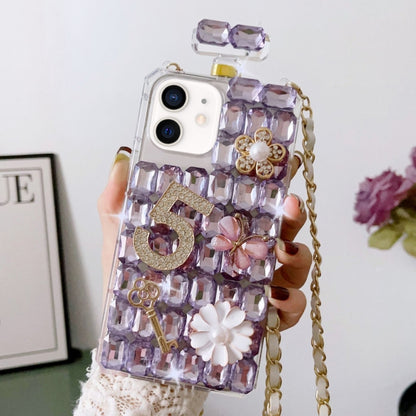 For iPhone 11 Crossbody Perfume Bottle Handmade Inlaid Diamond PC Phone Case(Purple) - iPhone 11 Cases by buy2fix | Online Shopping UK | buy2fix