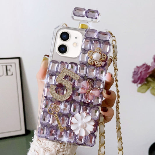 For iPhone 11 Crossbody Perfume Bottle Handmade Inlaid Diamond PC Phone Case(Purple) - iPhone 11 Cases by buy2fix | Online Shopping UK | buy2fix