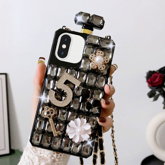For iPhone X / XS Crossbody Perfume Bottle Handmade Inlaid Diamond PC Phone Case(Black) - More iPhone Cases by buy2fix | Online Shopping UK | buy2fix