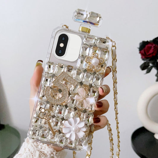 For iPhone X / XS Crossbody Perfume Bottle Handmade Inlaid Diamond PC Phone Case(White) - More iPhone Cases by buy2fix | Online Shopping UK | buy2fix