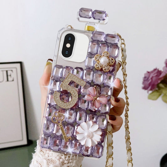 For iPhone X / XS Crossbody Perfume Bottle Handmade Inlaid Diamond PC Phone Case(Purple) - More iPhone Cases by buy2fix | Online Shopping UK | buy2fix