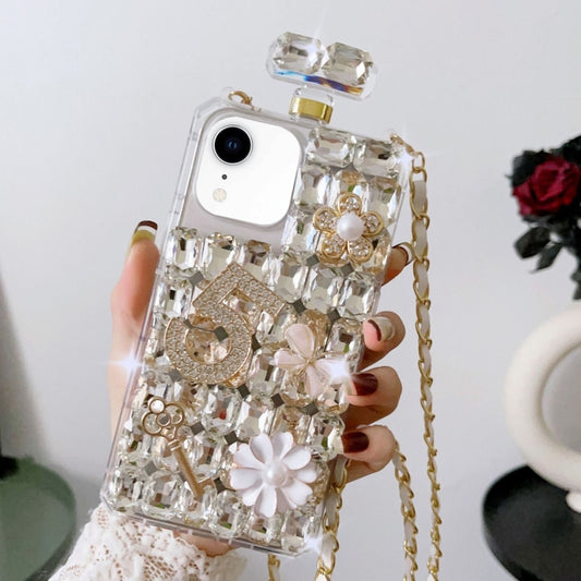 For iPhone XR Crossbody Perfume Bottle Handmade Inlaid Diamond PC Phone Case(White) - More iPhone Cases by buy2fix | Online Shopping UK | buy2fix