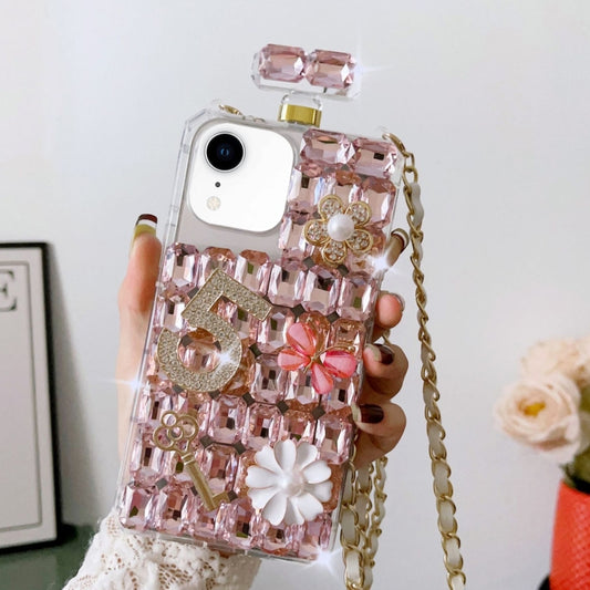 For iPhone XR Crossbody Perfume Bottle Handmade Inlaid Diamond PC Phone Case(Pink) - More iPhone Cases by buy2fix | Online Shopping UK | buy2fix