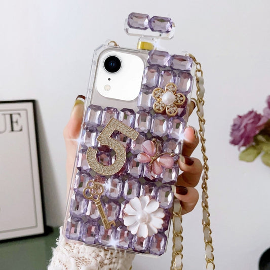 For iPhone XR Crossbody Perfume Bottle Handmade Inlaid Diamond PC Phone Case(Purple) - More iPhone Cases by buy2fix | Online Shopping UK | buy2fix