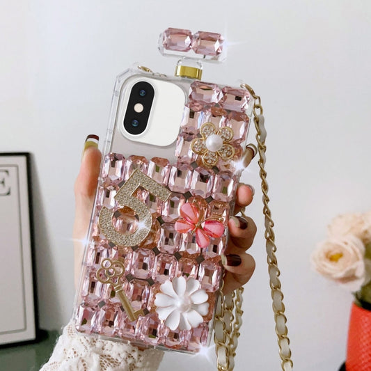 For iPhone XS Max Crossbody Perfume Bottle Handmade Inlaid Diamond PC Phone Case(Pink) - More iPhone Cases by buy2fix | Online Shopping UK | buy2fix