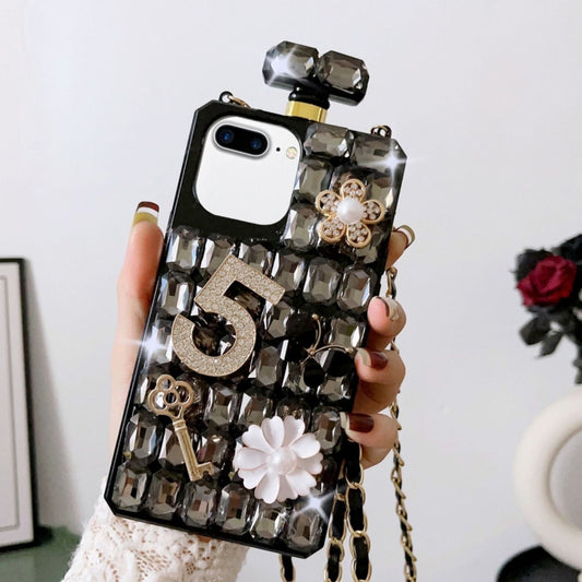 For iPhone 7 Plus / 8 Plus Crossbody Perfume Bottle Handmade Inlaid Diamond PC Phone Case(Black) - More iPhone Cases by buy2fix | Online Shopping UK | buy2fix