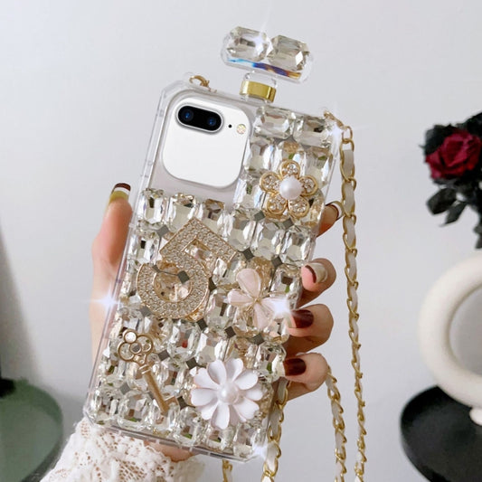For iPhone 7 Plus / 8 Plus Crossbody Perfume Bottle Handmade Inlaid Diamond PC Phone Case(White) - More iPhone Cases by buy2fix | Online Shopping UK | buy2fix