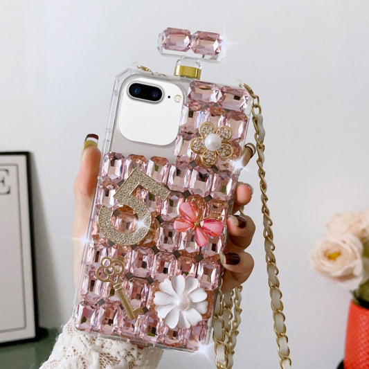 For iPhone 7 Plus / 8 Plus Crossbody Perfume Bottle Handmade Inlaid Diamond PC Phone Case(Pink) - More iPhone Cases by buy2fix | Online Shopping UK | buy2fix