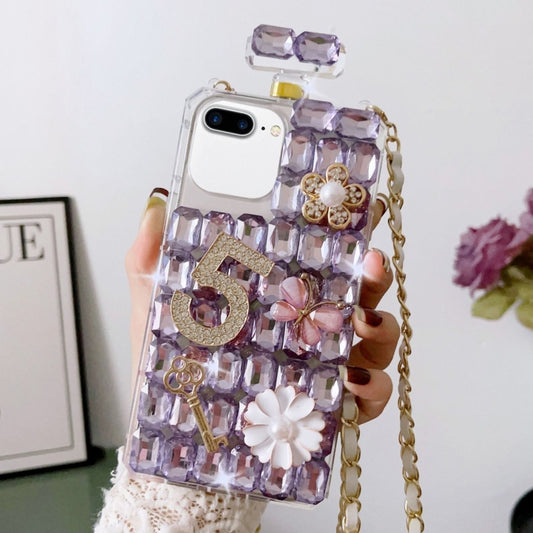 For iPhone 7 Plus / 8 Plus Crossbody Perfume Bottle Handmade Inlaid Diamond PC Phone Case(Purple) - More iPhone Cases by buy2fix | Online Shopping UK | buy2fix