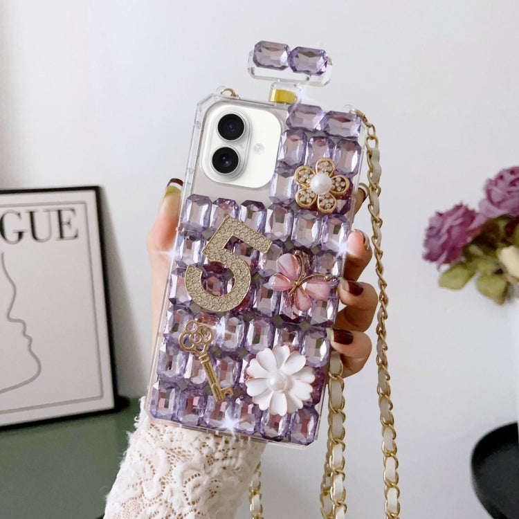For iPhone 16 Plus Crossbody Perfume Bottle Handmade Inlaid Diamond PC Phone Case(Purple) - iPhone 16 Plus Cases by buy2fix | Online Shopping UK | buy2fix