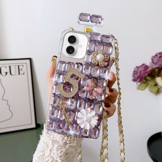 For iPhone 16 Plus Crossbody Perfume Bottle Handmade Inlaid Diamond PC Phone Case(Purple) - iPhone 16 Plus Cases by buy2fix | Online Shopping UK | buy2fix