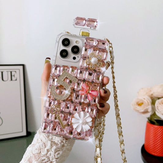 For iPhone 16 Pro Crossbody Perfume Bottle Handmade Inlaid Diamond PC Phone Case(Pink) - iPhone 16 Pro Cases by buy2fix | Online Shopping UK | buy2fix