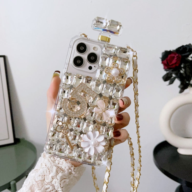 For iPhone 16 Pro Max Crossbody Perfume Bottle Handmade Inlaid Diamond PC Phone Case(White) - iPhone 16 Pro Max Cases by buy2fix | Online Shopping UK | buy2fix