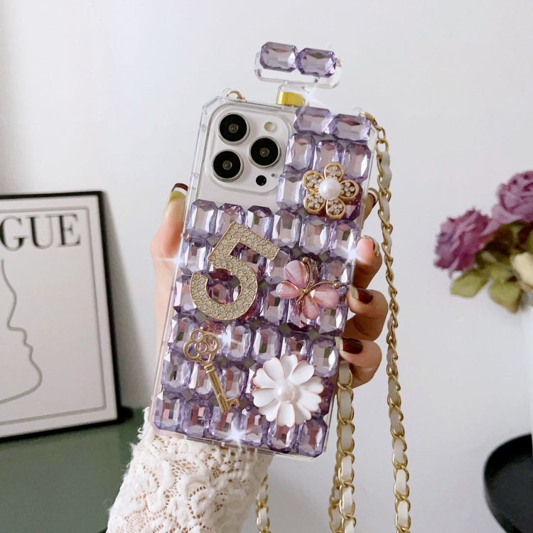 For iPhone 16 Pro Max Crossbody Perfume Bottle Handmade Inlaid Diamond PC Phone Case(Purple) - iPhone 16 Pro Max Cases by buy2fix | Online Shopping UK | buy2fix