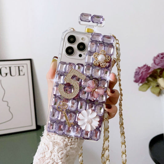 For iPhone 16 Pro Max Crossbody Perfume Bottle Handmade Inlaid Diamond PC Phone Case(Purple) - iPhone 16 Pro Max Cases by buy2fix | Online Shopping UK | buy2fix
