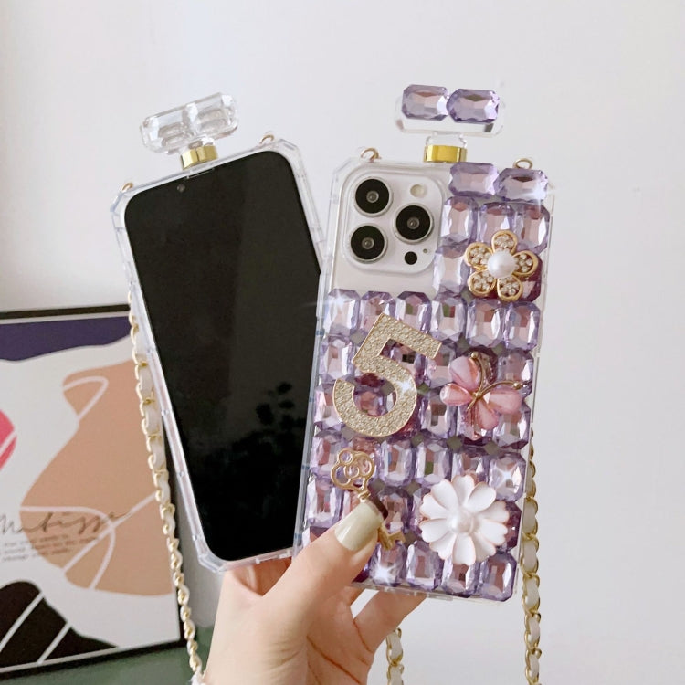For iPhone 16 Pro Crossbody Perfume Bottle Handmade Inlaid Diamond PC Phone Case(Purple) - iPhone 16 Pro Cases by buy2fix | Online Shopping UK | buy2fix