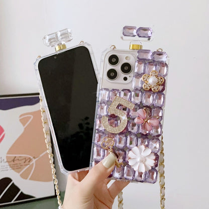 For iPhone 16 Pro Crossbody Perfume Bottle Handmade Inlaid Diamond PC Phone Case(Purple) - iPhone 16 Pro Cases by buy2fix | Online Shopping UK | buy2fix