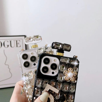 For iPhone 15 Pro Max Crossbody Perfume Bottle Handmade Inlaid Diamond PC Phone Case(White) - iPhone 15 Pro Max Cases by buy2fix | Online Shopping UK | buy2fix