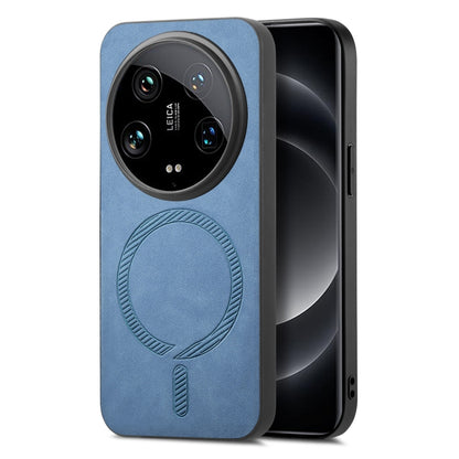 For Xiaomi 14 Ultra Solid Color Retro Magsafe PU Back Cover Phone Case(Blue) - Xiaomi 14 Ultra Cases by buy2fix | Online Shopping UK | buy2fix