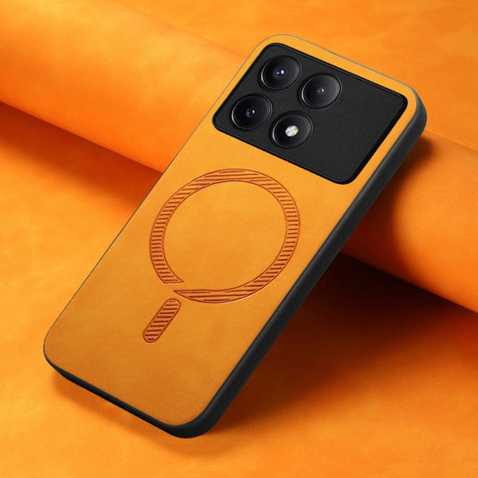 For Xiaomi Redmi K70 / K70 Pro 5G Solid Color Retro Magsafe PU Back Cover Phone Case(Yellow) - Xiaomi Cases by buy2fix | Online Shopping UK | buy2fix