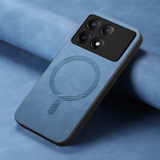 For Xiaomi Redmi K70 / K70 Pro 5G Solid Color Retro Magsafe PU Back Cover Phone Case(Blue) - Xiaomi Cases by buy2fix | Online Shopping UK | buy2fix