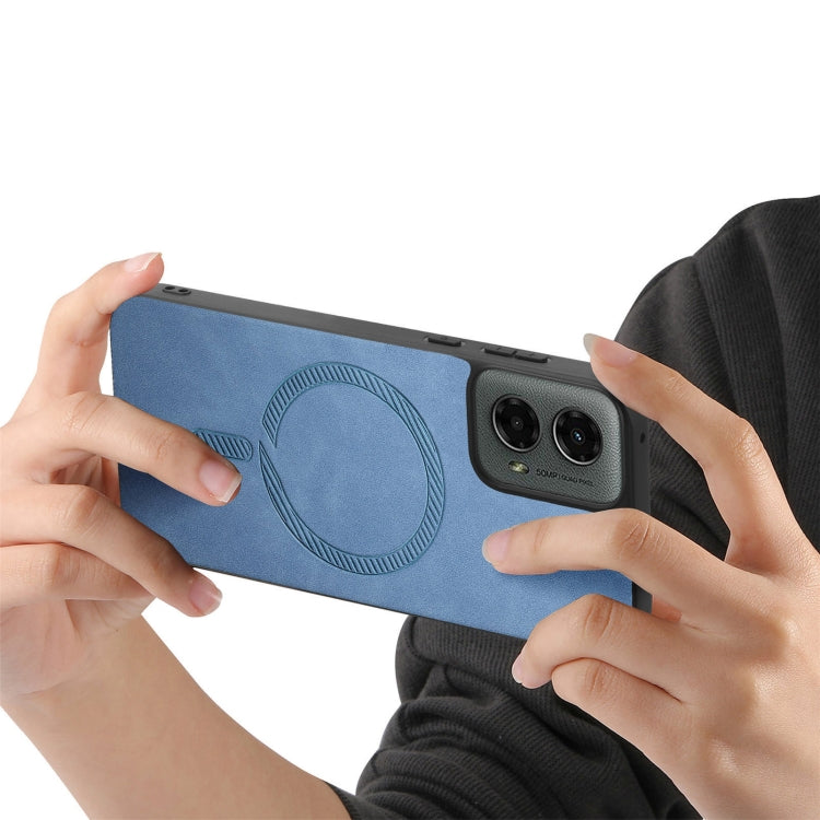 For Motorola Moto G 5G 2024 Retro Magsafe Magnetic PU Back Cover Phone Case(Blue) by buy2fix