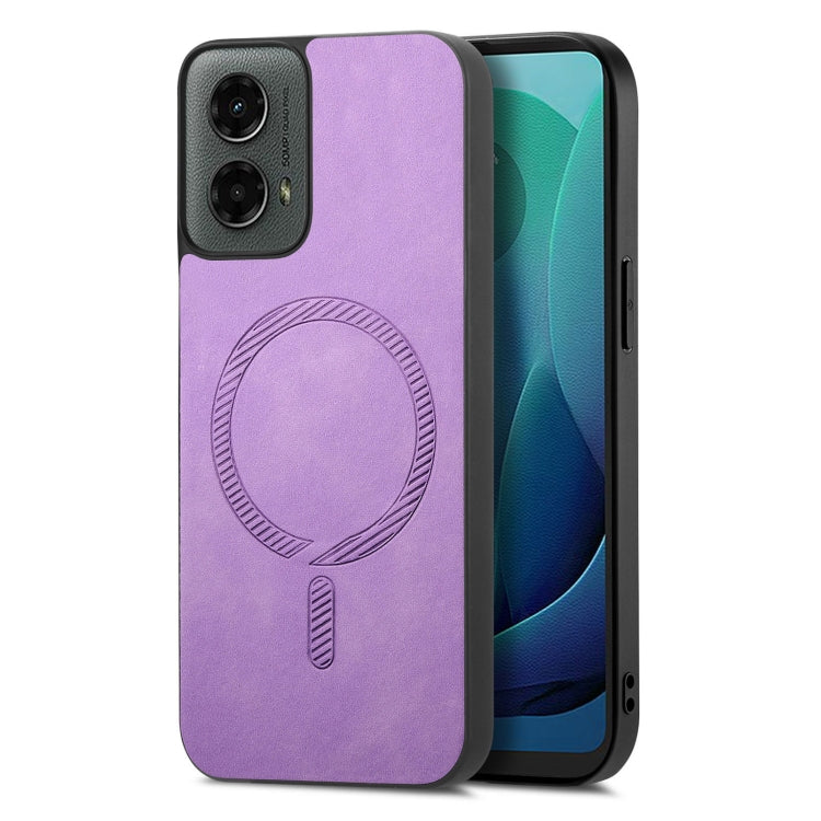 For Motorola Moto G 5G 2024 Retro Magsafe Magnetic PU Back Cover Phone Case(Purple) by buy2fix