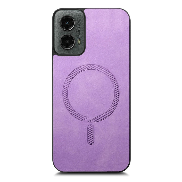 For Motorola Moto G 5G 2024 Retro Magsafe Magnetic PU Back Cover Phone Case(Purple) by buy2fix
