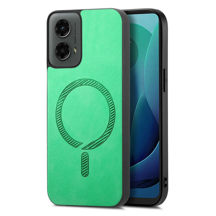 For Motorola Moto G 5G 2024 Retro Magsafe Magnetic PU Back Cover Phone Case(Green) by buy2fix