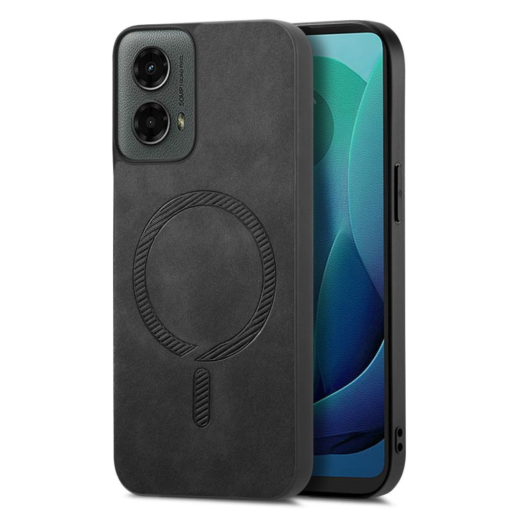 For Motorola Moto G 5G 2024 Retro Magsafe Magnetic PU Back Cover Phone Case(Black) by buy2fix