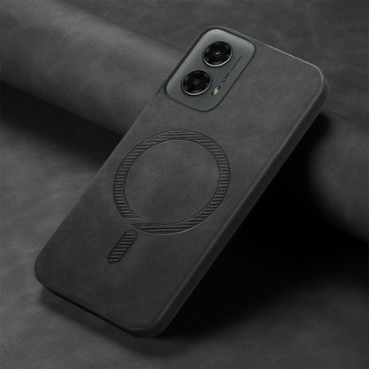 For Motorola Moto G 5G 2024 Retro Magsafe Magnetic PU Back Cover Phone Case(Black) by buy2fix