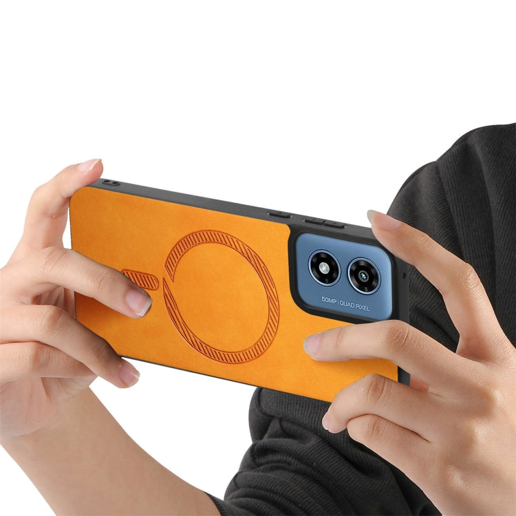 For Motorola Moto G Play 2024 4G Retro Magsafe Magnetic PU Back Cover Phone Case(Yellow) by buy2fix