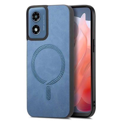 For Motorola Moto G Play 2024 4G Retro Magsafe Magnetic PU Back Cover Phone Case(Blue) by buy2fix