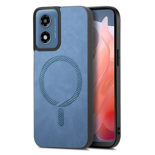For Motorola Moto G Play 2024 4G Retro Magsafe Magnetic PU Back Cover Phone Case(Blue) by buy2fix