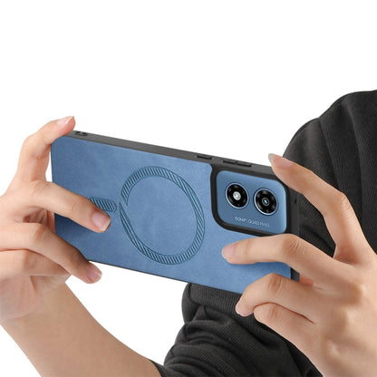 For Motorola Moto G Play 2024 4G Retro Magsafe Magnetic PU Back Cover Phone Case(Blue) by buy2fix