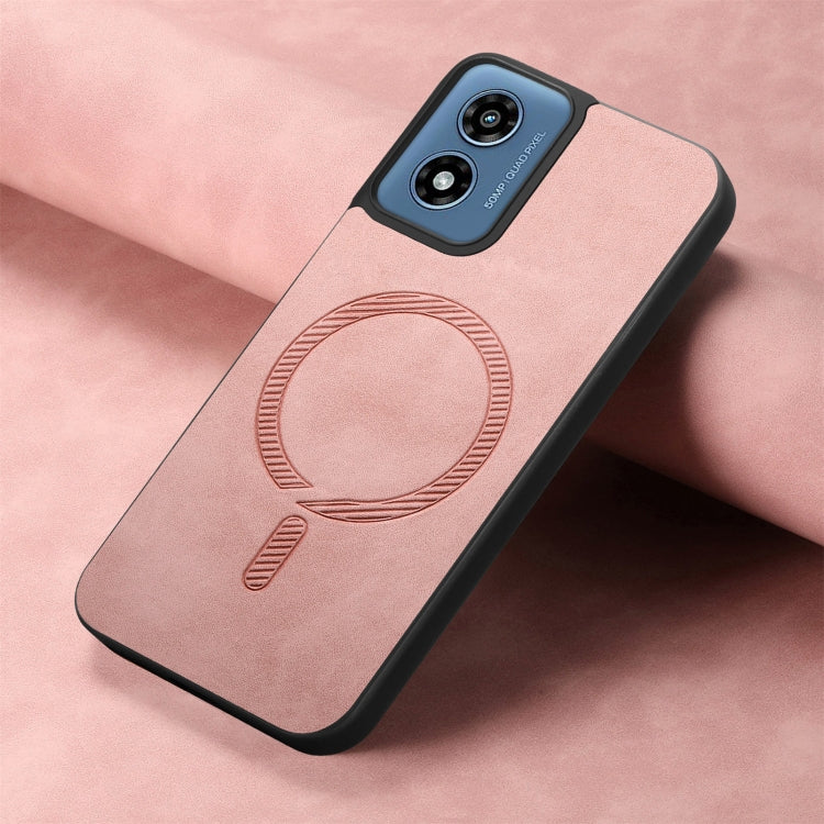 For Motorola Moto G Play 2024 4G Retro Magsafe Magnetic PU Back Cover Phone Case(Pink) by buy2fix