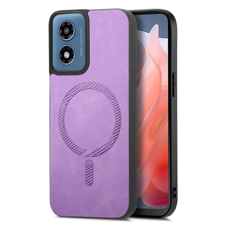 For Motorola Moto G Play 2024 4G Retro Magsafe Magnetic PU Back Cover Phone Case(Purple) by buy2fix