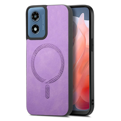 For Motorola Moto G Play 2024 4G Retro Magsafe Magnetic PU Back Cover Phone Case(Purple) by buy2fix