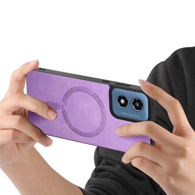 For Motorola Moto G Play 2024 4G Retro Magsafe Magnetic PU Back Cover Phone Case(Purple) by buy2fix