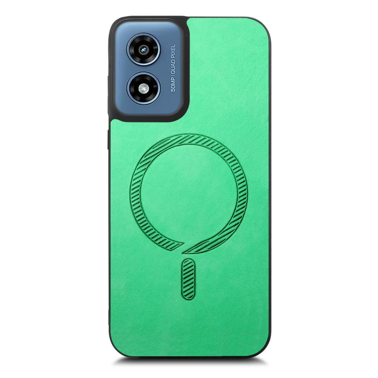 For Motorola Moto G Play 2024 4G Retro Magsafe Magnetic PU Back Cover Phone Case(Green) by buy2fix