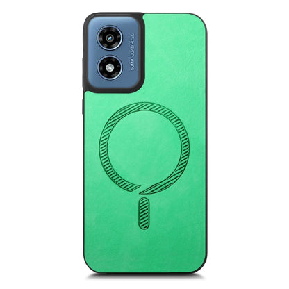 For Motorola Moto G Play 2024 4G Retro Magsafe Magnetic PU Back Cover Phone Case(Green) by buy2fix