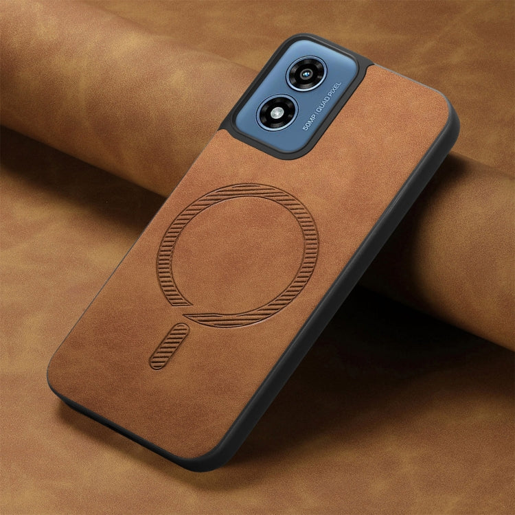 For Motorola Moto G Play 2024 4G Retro Magsafe Magnetic PU Back Cover Phone Case(Brown) by buy2fix
