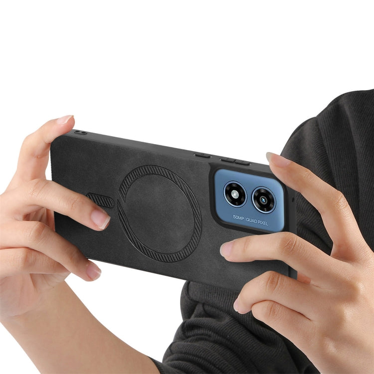 For Motorola Moto G Play 2024 4G Retro Magsafe Magnetic PU Back Cover Phone Case(Black) by buy2fix