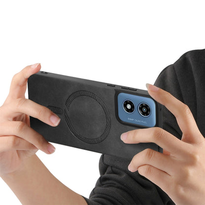 For Motorola Moto G Play 2024 4G Retro Magsafe Magnetic PU Back Cover Phone Case(Black) by buy2fix